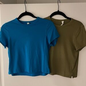 Lululemon Classic Fit Cotton Blend Tee Bundle Poolside Blue and Bronze Green sz2